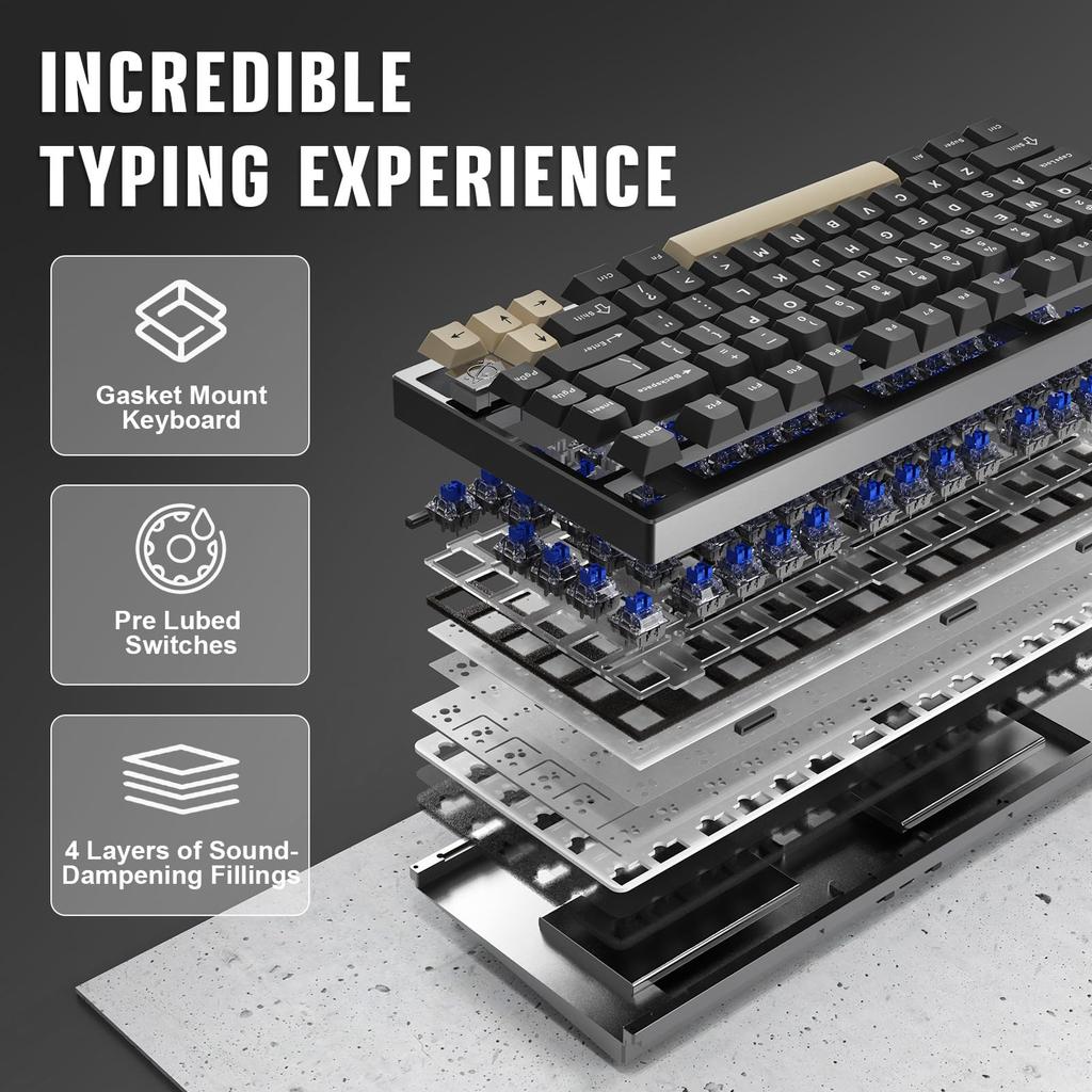 YUNZII AL75 PRO Gaming Mechanical Keyboard with and Wired 3 Aluminum PBT Gasket for and Technical Standards Certification Tactile 80-Key Wireless,