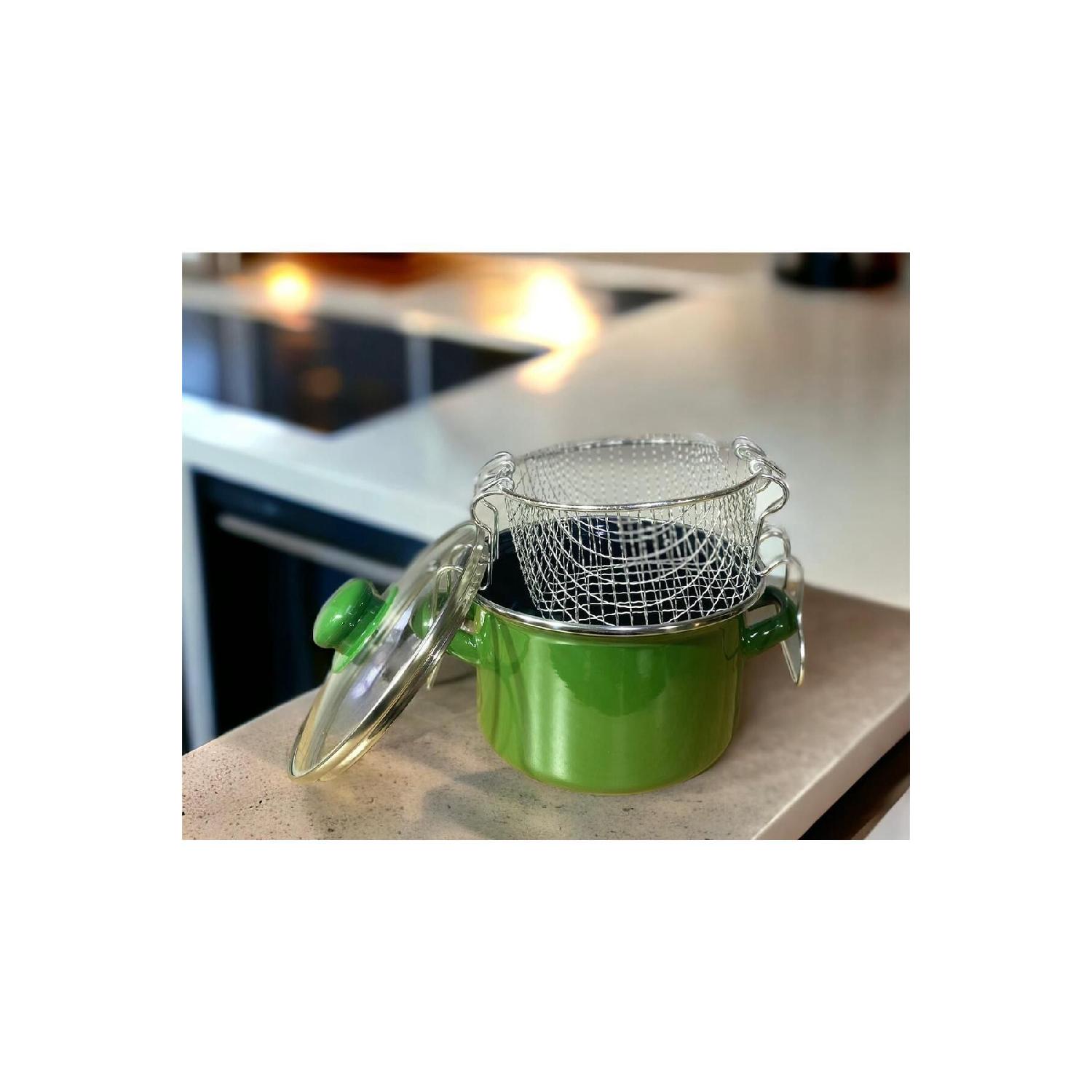 

Enamel Frying Pot With Glass Lid 16 Cm зелений