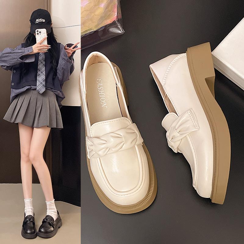 British small leather shoes women's autumn new shallow single shoes women's middle heel comfortable casual women