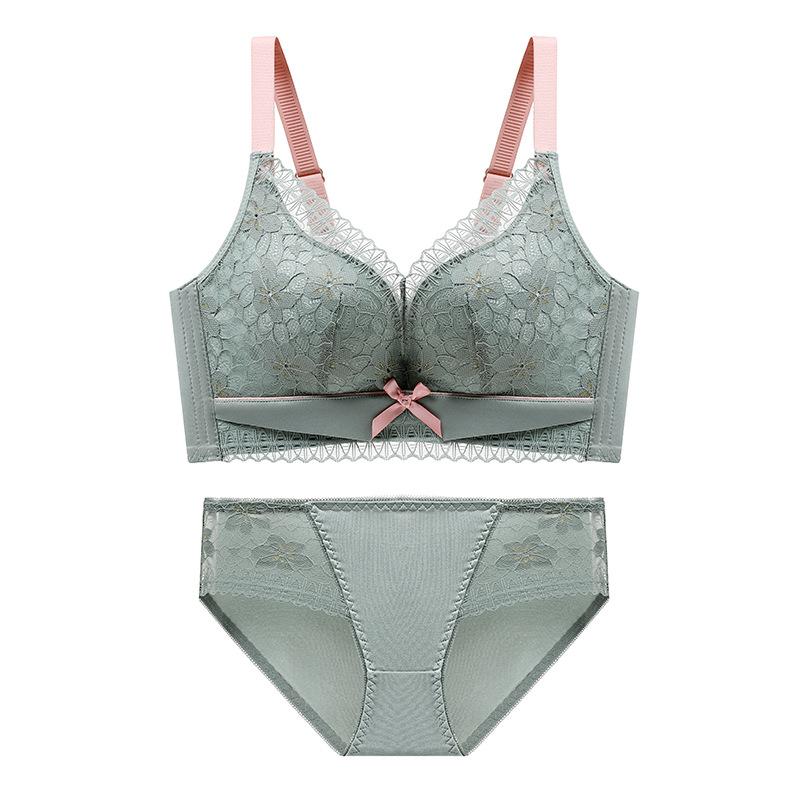 Push-up Small Chest Sexy Lace Adjustable Shape No Ring Underwear Anti-sagging Comfortable Beautiful Back Bra Set