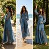 Comfortable Women Dress Faux Denim Maxi Dress, Mesh Patchwork Long Sleeve Button Down Shirt Casual Loose Vintage Summer Versatile