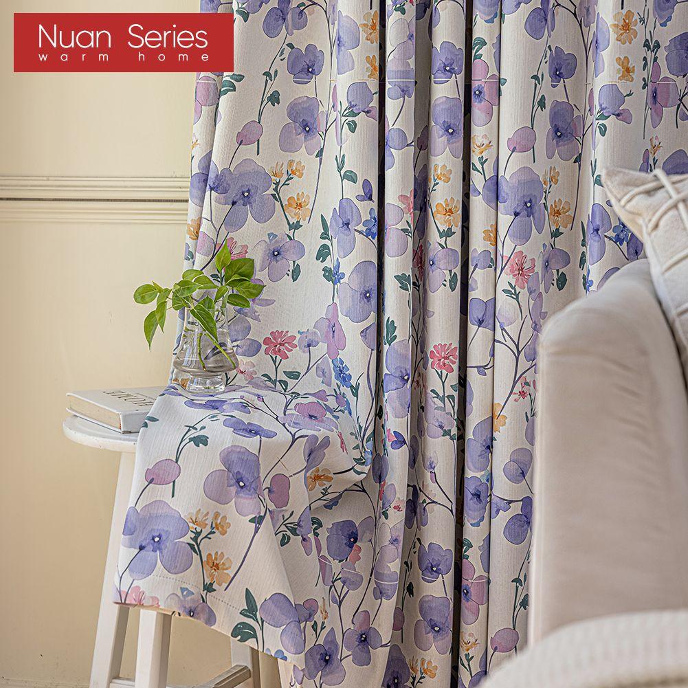 1PC Nuan Series Gentle and Romantic Style Blackout Curtains Purple Floral Print Curtains for Bedroom Living Room Balcony Window for Home Decor