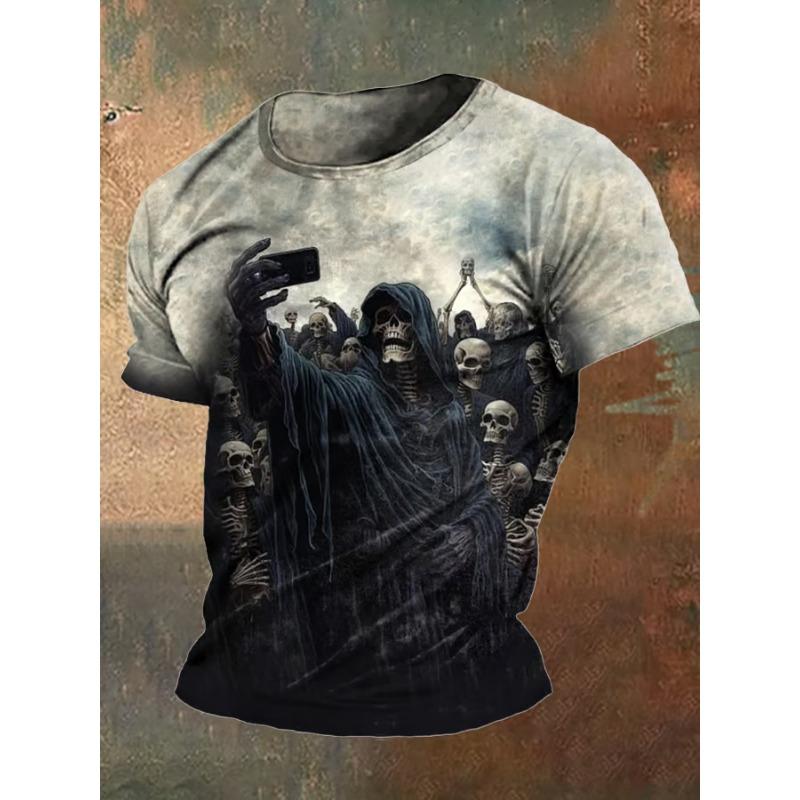 Vintage Men's T-shirts Dark Skull Graphic 3D Printed T Shirts Men Women Hip Hop Short Sleeve O-Neck Tee Loose Casual Street Tops