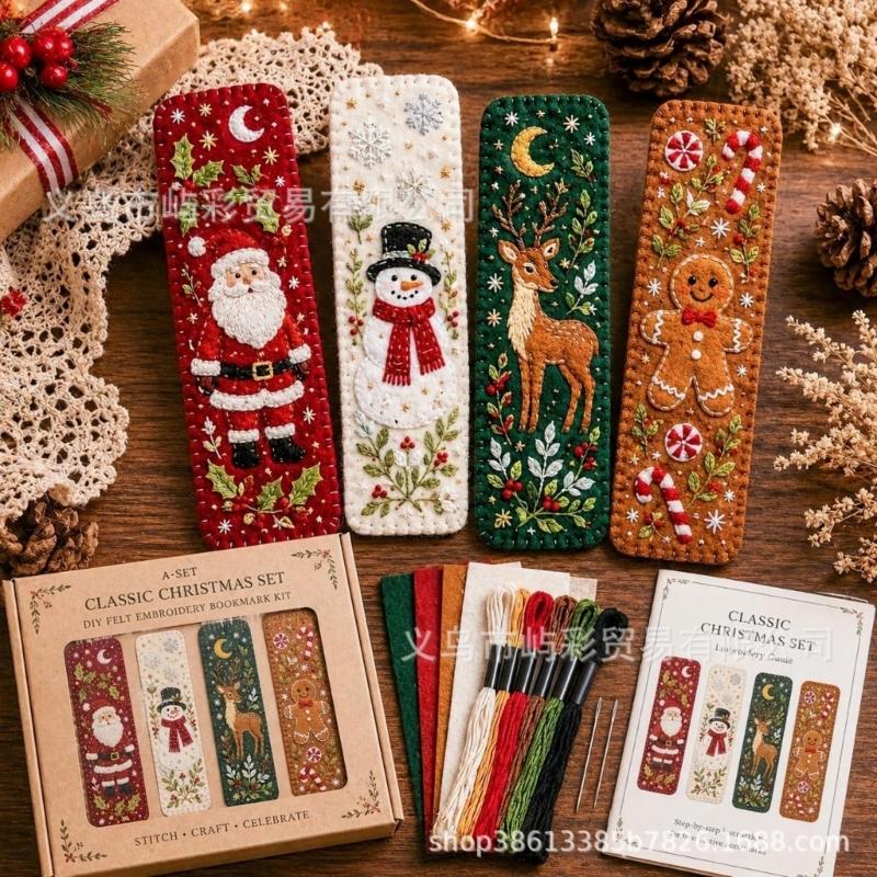 Handmade Christmas Embroidery Page Markers, with Step-by-Step Instruction Needle Thread for Book Lover Holiday Gift