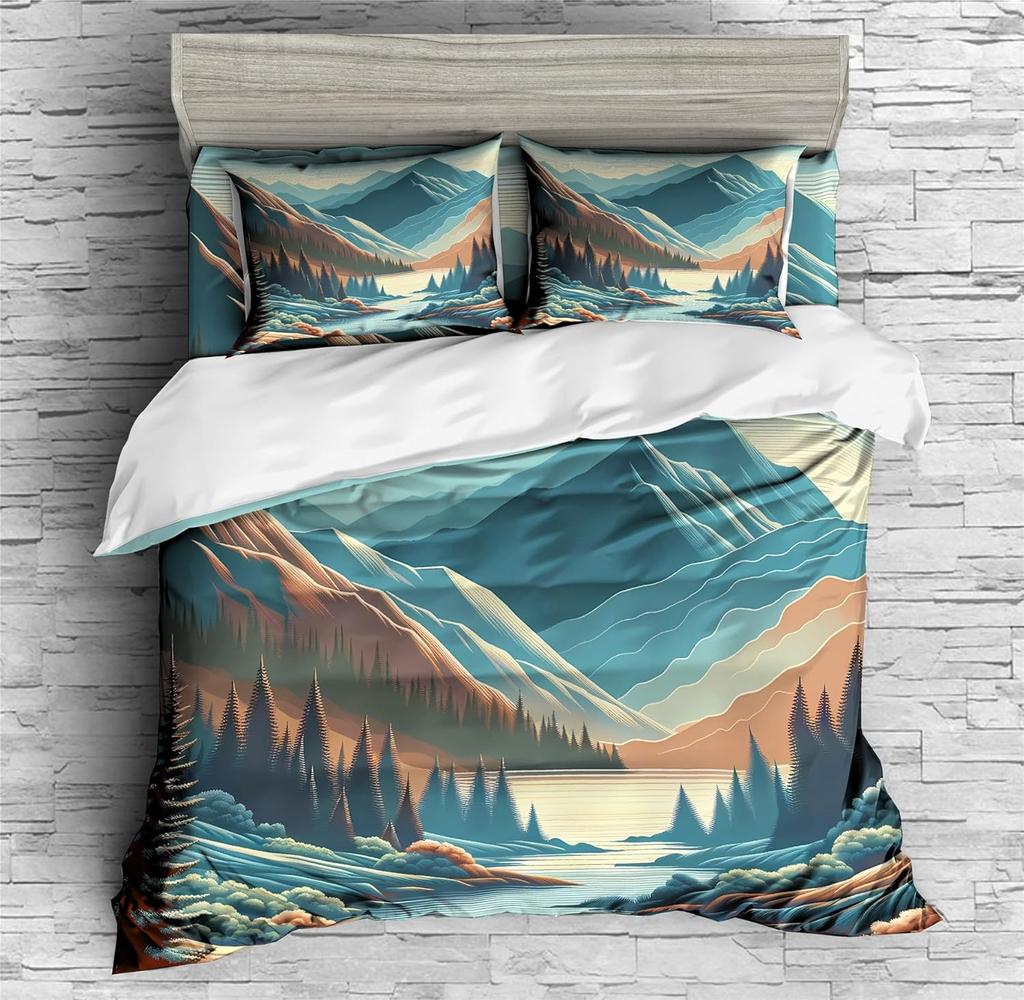 Comforter Hand-Painted Style Queen King Size Japanese Style Forest Mountain Bedding Set 3 Pcs With 2 S No Quilt