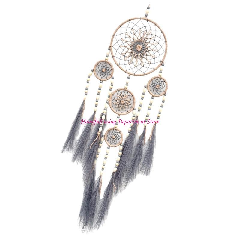  Elegant Macrames Dreamcatchers with Pampas Grass and Wooden Beads Wall Hanging Ornament for Living Room Bedroom Decors