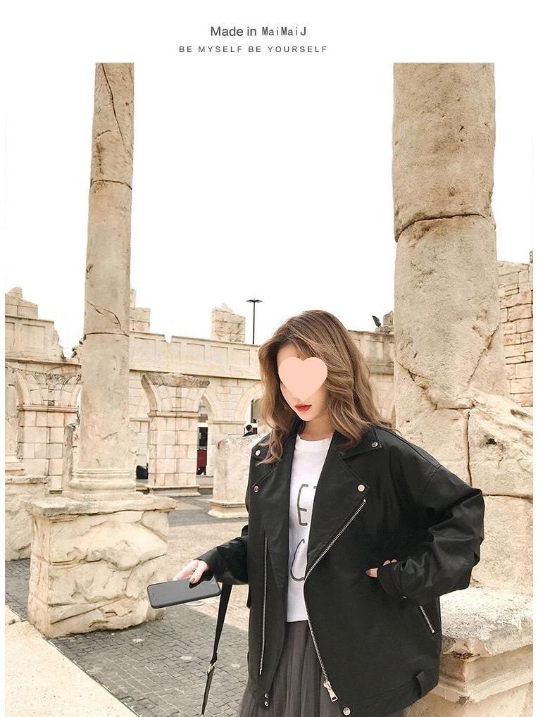 Women's Thick PU Leather Motorcycle Jacket - Spring/Summer, Korean BF Style, Loose Fit, College Short Outerwear