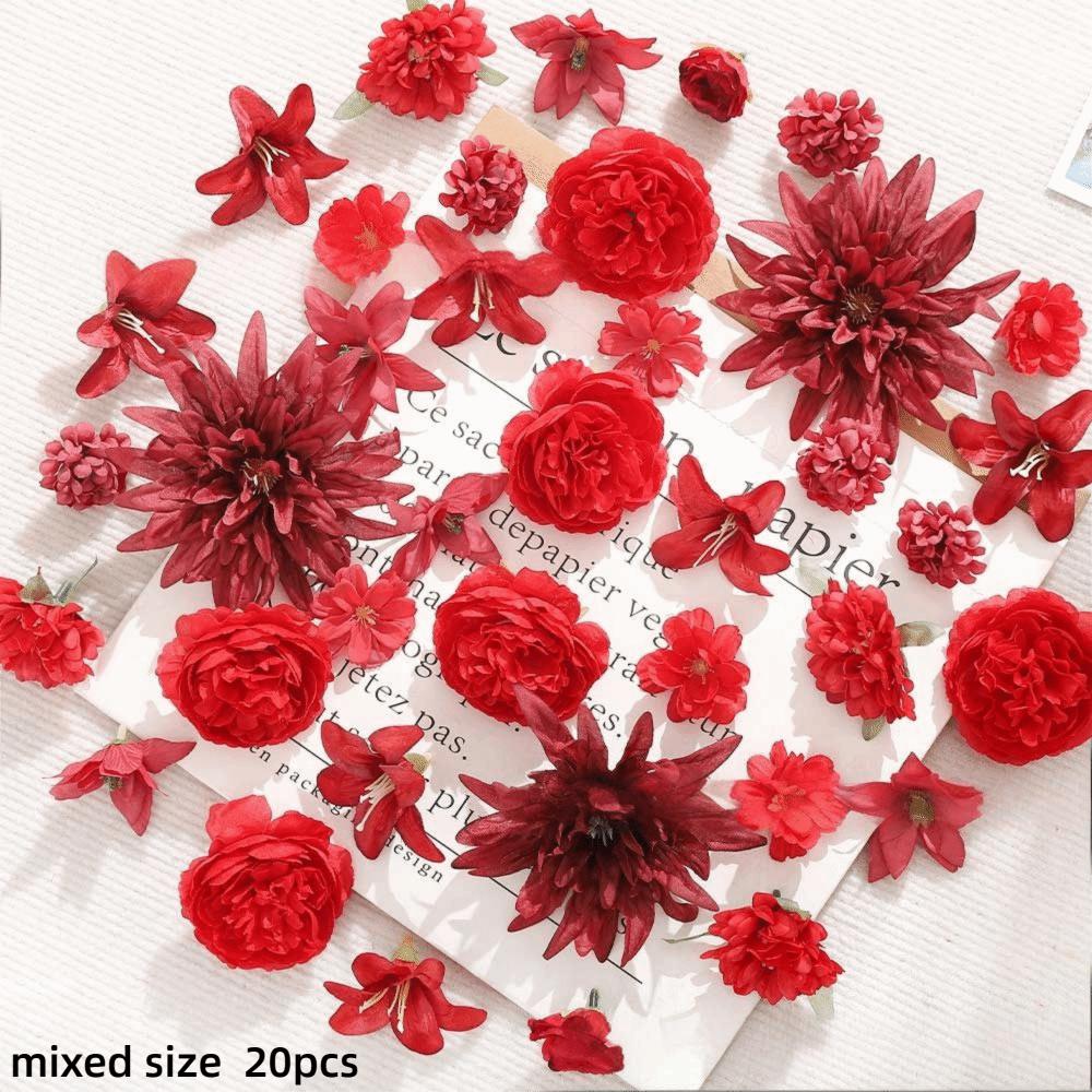 20 Stück Kreative Mehrfarbige Künstliche Blumenköpfe Seiden-Kopfschmuck Seiden-Pfingstrosen-Blumen-Ornament Hochzeits-Simulationsblumen-Geschenk