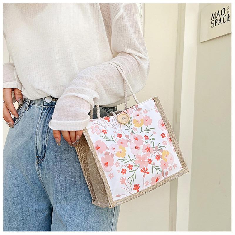 Bolsa Floral Bolsa de Lona Bolsa Feminina Pequena Bolsa de Ombro Fresca Estilo Estrangeiro Bolsa Tote Fashion