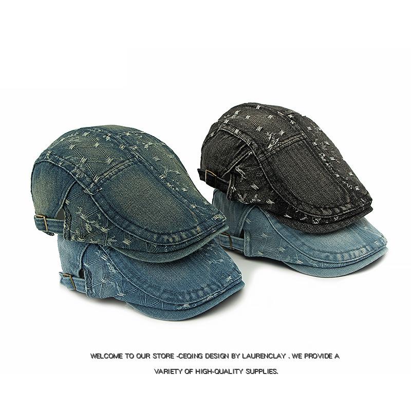 Denim Beret Women British Vintage Forward Cap Men's Peaked Cap