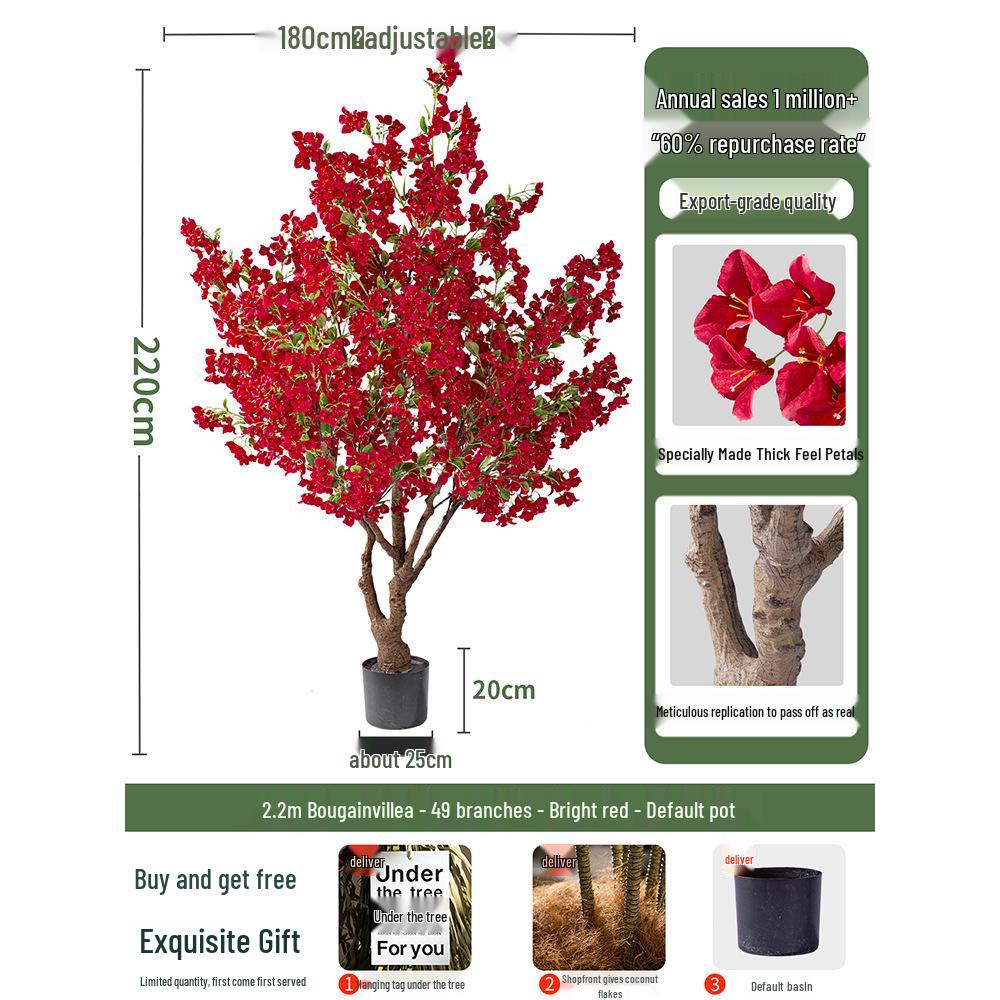 Large Artificial Bougainvillea Tree for Indoor Decoration - Potted Fake Cherry Blossom Plant Ornament