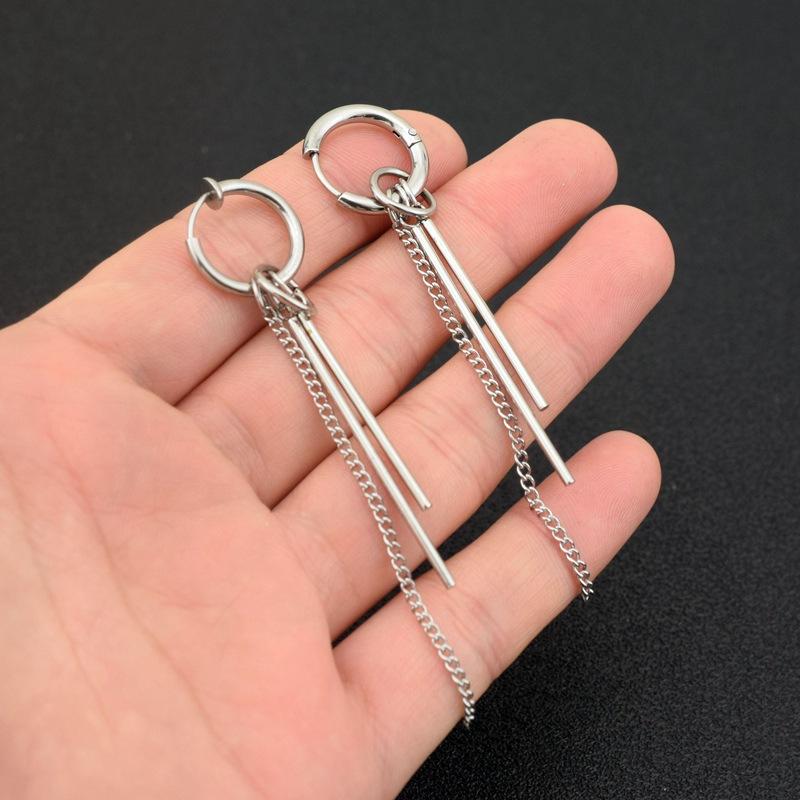 Neue Mode Edelstahl Lange Kette Quaste Pendent Ohrringe Hoop Persönlichkeit Ohr Clips für Unisex Hip-Hop Punk Rock Trendy