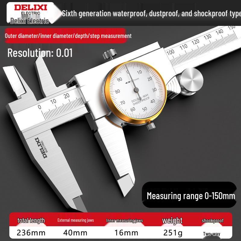 Delixi High Precision 0-300mm Shockproof Stainless Steel Vernier Caliper