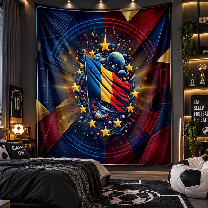 Wall Hanging Tapestry Romania Football Print Cloth for Living Room Bedroom Home Decor