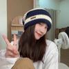 Soft Knit Skullies Beanies for Women Slouchy Winter Hat Fashion Stripe Stitching Beanie Female Streetwear Cap Warm