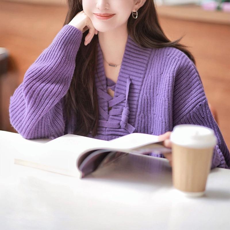 

Lazy wind sweater women s autumn and winter new models with high-end loose inner pullover knitted sweater top one size fits all фиолетовый