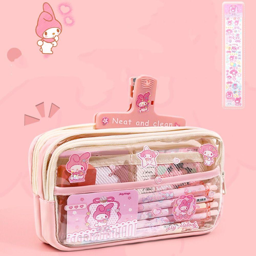

Transparent Kuromi Melody Pen Bag Big Capacity Anime Cinnamoroll Pencil Case Stationery Organizer Melody