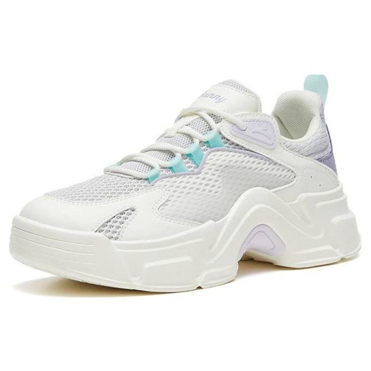 New Anta Life Collection Bunny Wear Resistant Low Top Casual Shoes Women's White Purple Blue 122328889-4