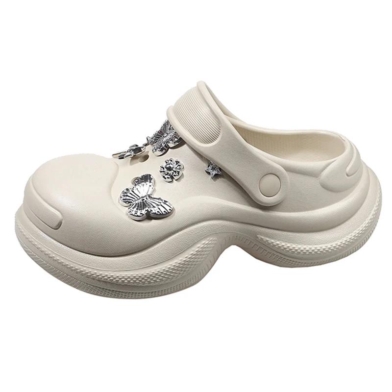 Fashion Crystal Butterfly Platform Clogs Sandals for Women Summer Closed Toe Thick Bottom Sandles Woman Outdoor Non Slip Beach Slippers