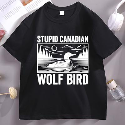 Dumme kanadische Wolfsvogel T-Shirts Lustiger Seetaucher Vogel Grafik T-Shirt Unisex Damen Film Kurzarm T-Shirt Lässig Atmungsaktive T-Shirts