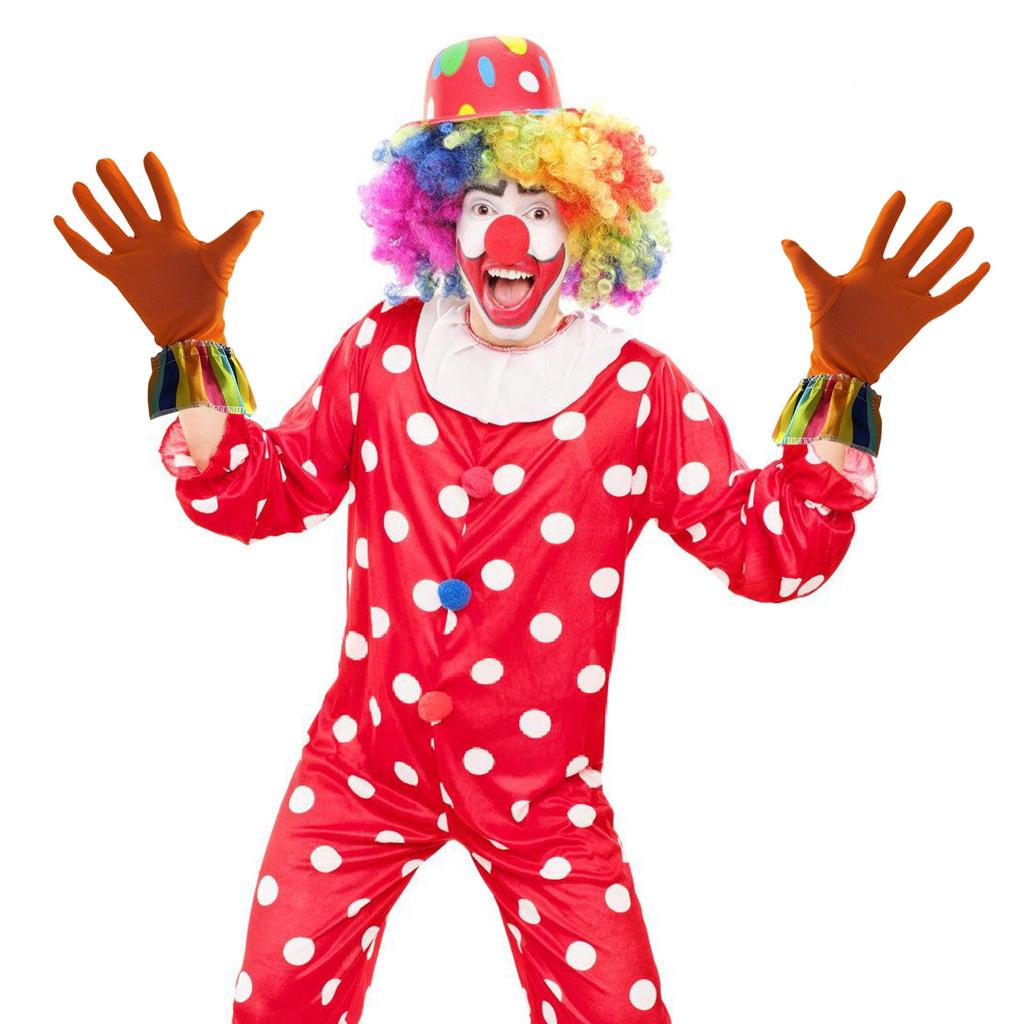 Funny Cosplay Clown Gloves For Halloween And Carnival Parties Soft Polyester Satin Pompoms Gloves With Elastic Design