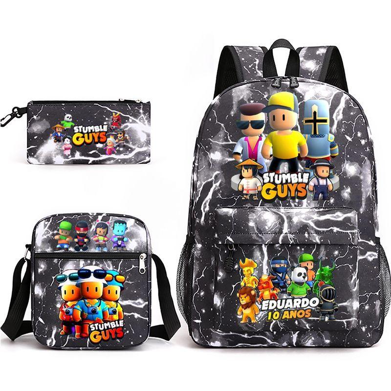 Large Capacity Schoolbag with Shoulder Strap; Student Three-piece Pencil Case Set