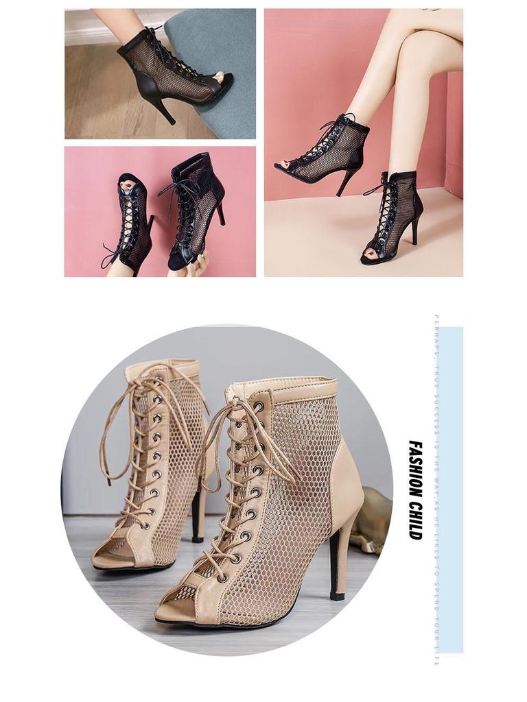 Europejskie i Amerykańskie Modne Siateczkowe Sandały na Szpilce z Odkrytymi Palcami dla Kobiet