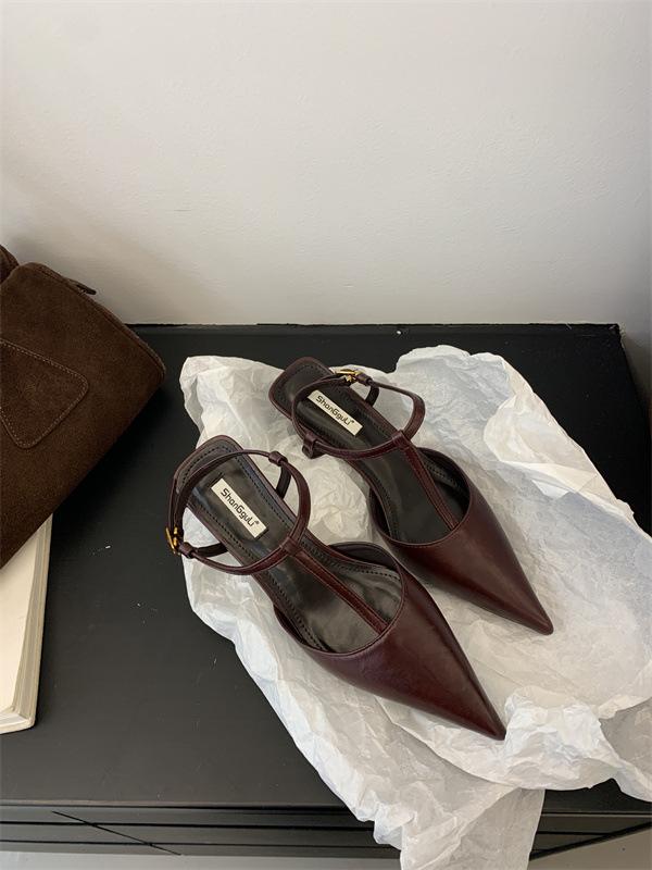 2025 spring and autumn new pointed high heels women's fashion versatile sandals thin heel bag head women's shoes