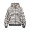American Vintage Striped Zip Up Hoodie Men Women Distressed Print Rhinestone Loose Casual Jacket