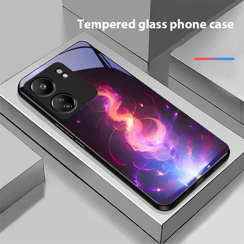 Golden Phoenix Purple For Xiaomi Redmi 13C Note13 12 Pro Plus 5G Note 9 13T Pro POCO X6 F5 F6 Black Tempered Glass Phone Case