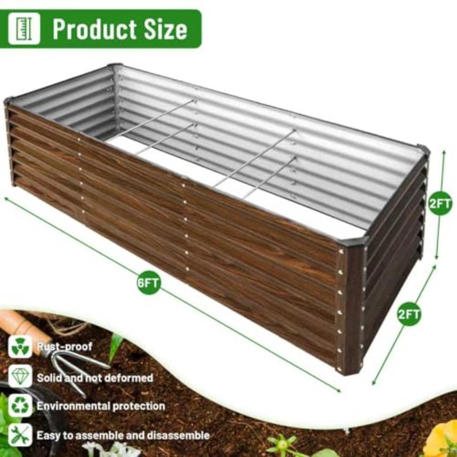 6x2x2FT Galvanized Raised Garden Bed Kit Metal Planter Box for Planting Plants Vegetables Brown Durable Rust-Resistant Outdoor