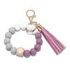 Elegant Silicone Bead Keychain Bracelet with Leather Tassel - Women's European and American Style