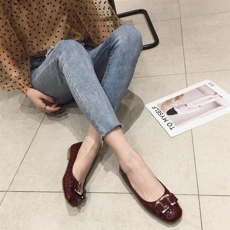 Spring and Autumn 2025 New Doudou Women's Shoes Patent Leather Single Shoes Casual Square Head Shoes Foot Flat Shoes Female Mother Shoes Tide