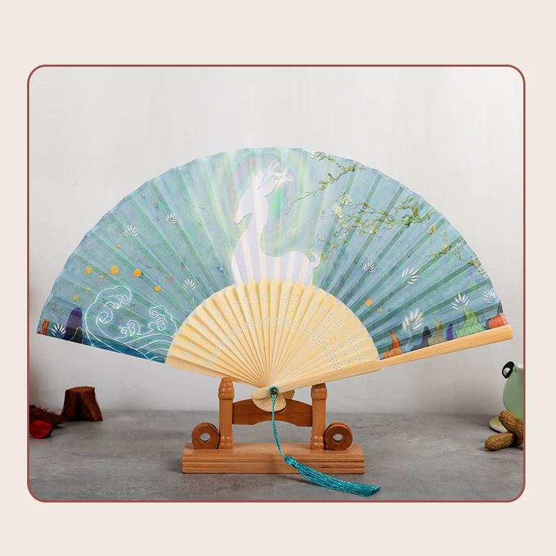 Dunhuang Cultural and Creative Fan Nuevedeer Folding Fan Chinese Style Ancient Style Han Chinese Clothing Summer Gift Female Tourist Souvenir Men