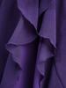 Rosegal Plus Size Cross Zipper PU Strap Buckle Chiffon Textured Flare Sleeves Ruffles A Line Dress