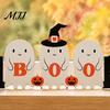 Kids Room Halloween Decorations Cute Ghost Wooden Decor, BOO Pumpkin Witch Tabletop Ornament Table for Desk Shelf, Soft Spooky Home