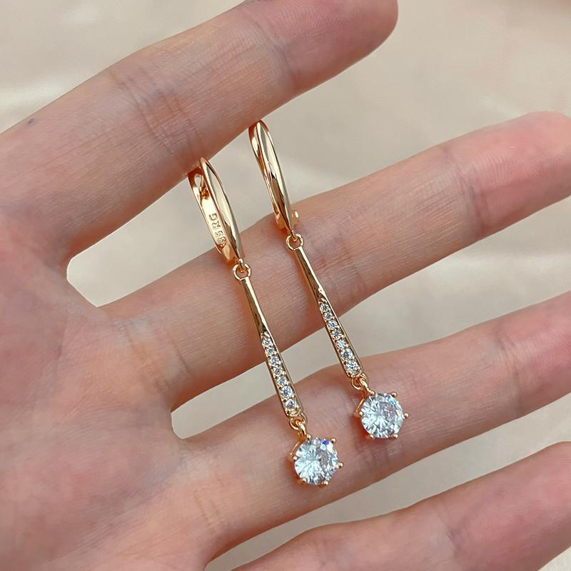 Kinel Vintage Rose Gold Color Long Earrings Zircon Pendant Jewelry