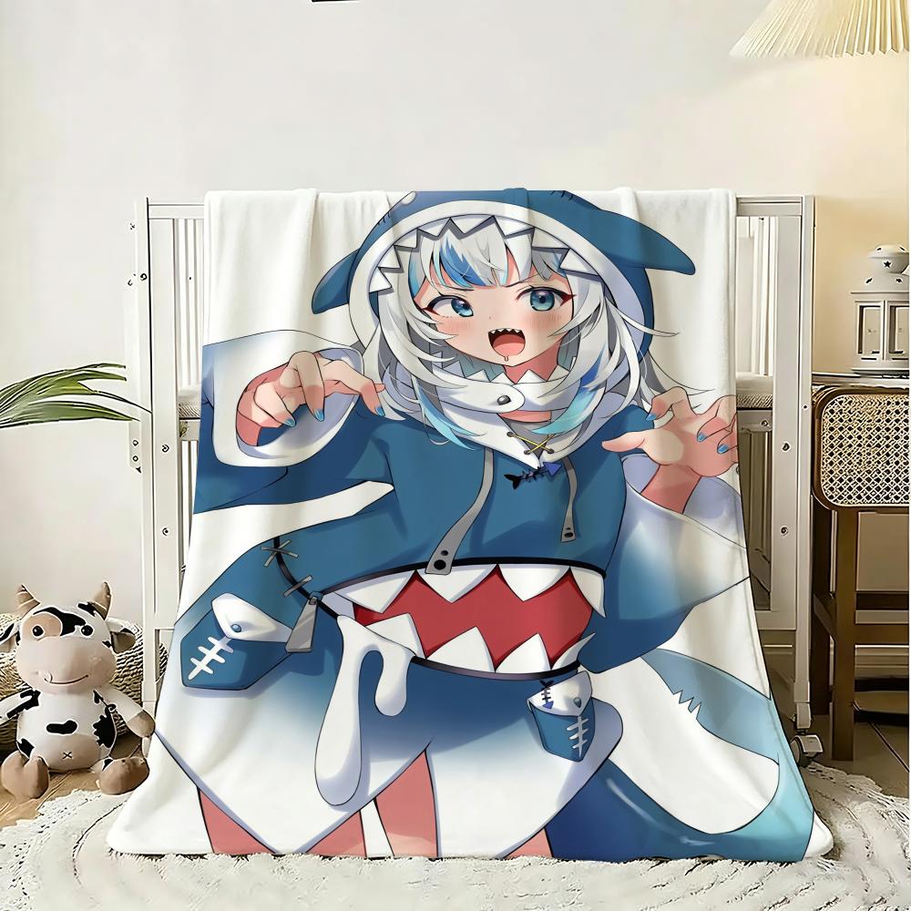 G-Gawr Gura Anime Throw Soft Flannel Throw Blanket, Lightweight Breathable Summer Nap Blanket For Sofa Home Travel Cozy Decor