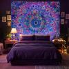 PRRPRR Blacklight Mandala Tapestry for Bedroom, UV Reactive Trippy Wall Tapestry, Bohemian Aesthetic Wall Art Decor for Adults Teens and