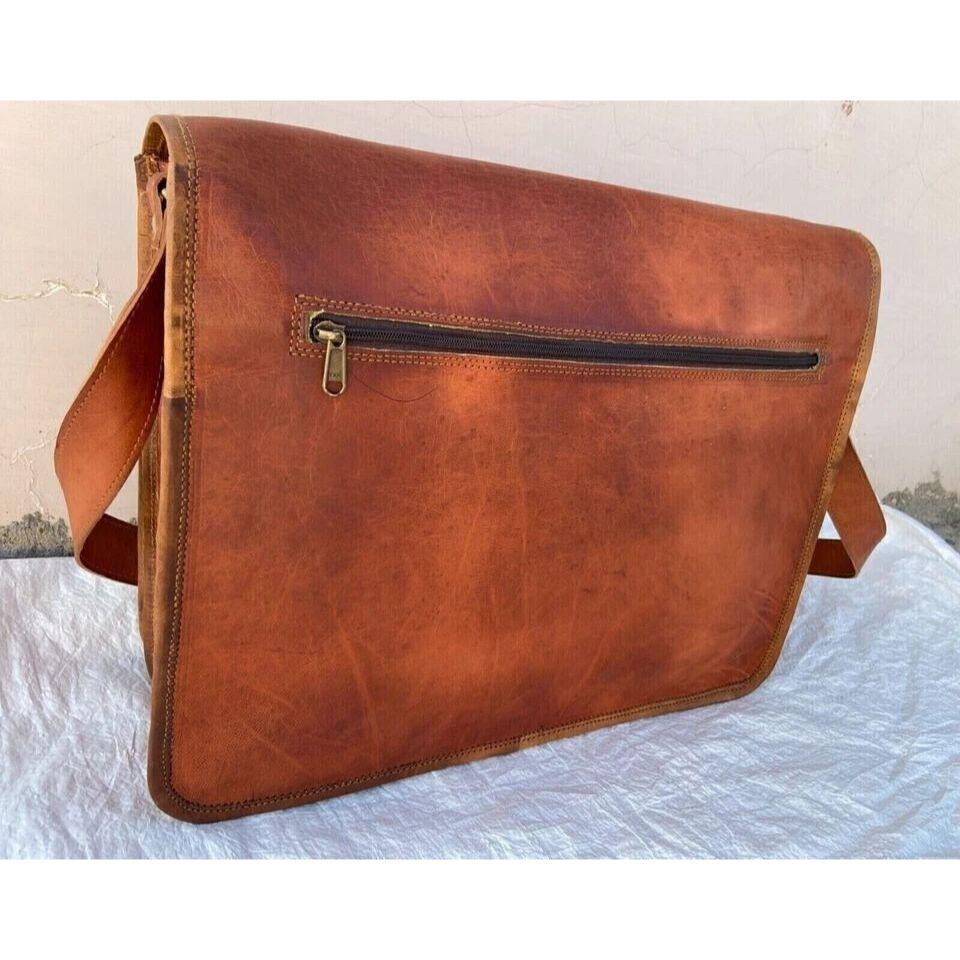 Geantă de umăr pentru laptop nou Genuine Vintage Satchel din piele lucrată manual