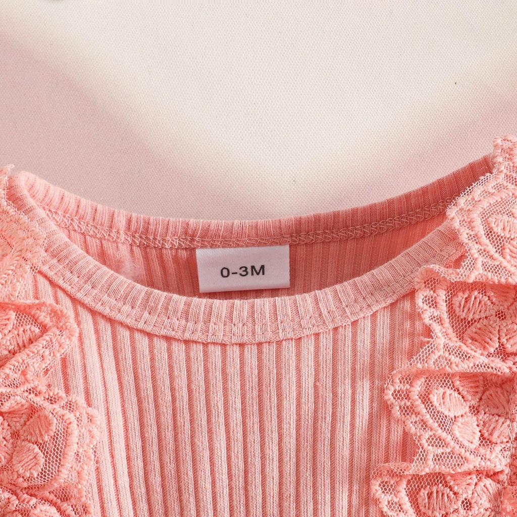 Baby Girl Long Sleeve Lace Trim Bodysuit Dress - Newborn Autumn/Winter Casual Romper