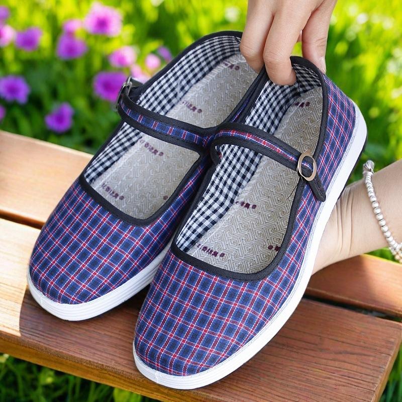 Women s Spring Buckle-Fastened Flat-Sole Round-Toe Low-Top Corduroy Mum Work Shoes 34