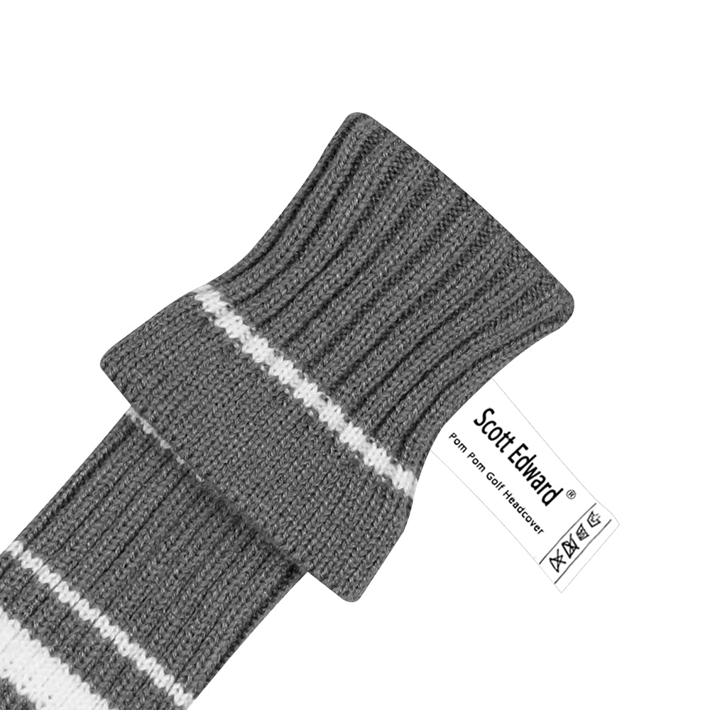 Set of 5 Knitted Golf Club Covers Gray with White for 1 Driver Wood 2 Fairway and 2 Hybrids Double-Layer (Steel Stripes) (460cc), Woods, (UT)