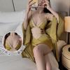 Women's Lace Sheer Deep V Push Up Padded Sleep Dress with Robe Lounge Set