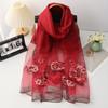 Four Season Silk Wool Scarf Women Hijab Pashmina Shawls Wrap Bandana Blanket Floral Pashmina Embroidery Scarves Foulard Femme