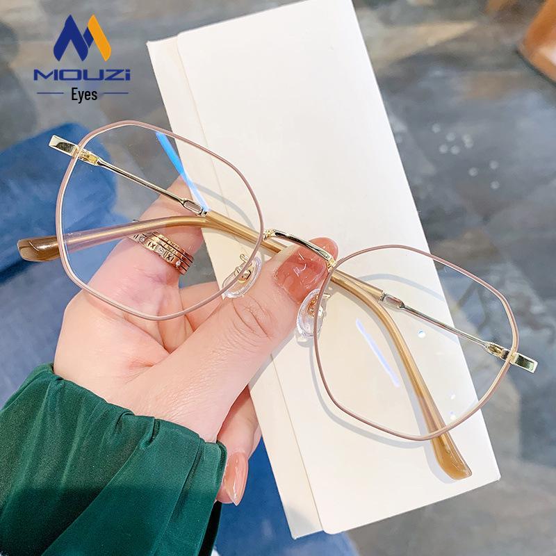 

Женская многоугольная металлическая оправа для очков с защитой от синего света - Эффект похудения, Готова для установки линз по рецепту кофейный/золотой