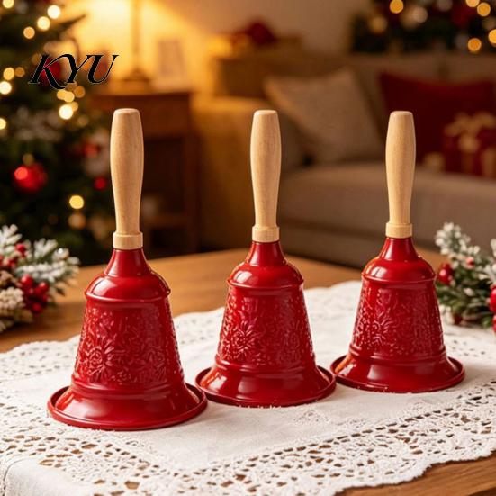 Decorazione Festa di Natale Campanellino Vintage con Manico in Legno, Metallo Chiamata Servizio Decorativo Oro per Ristorante Bar Aula Addestramento Animali, Natale