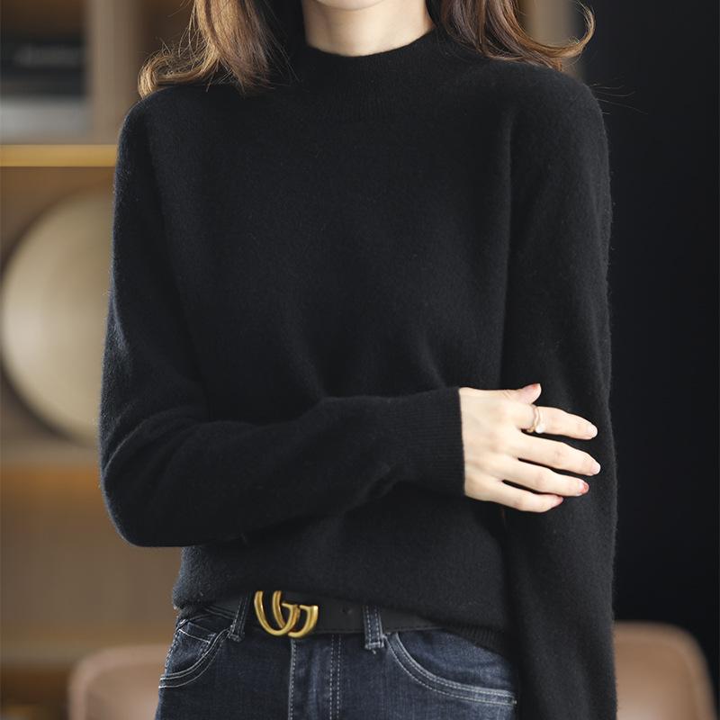 Autumn Winter Women Sweater Korean Fashion Warm Bottoming Shirts Half High Collar Basic Knitwear Solid Long Sleeve Pullovers