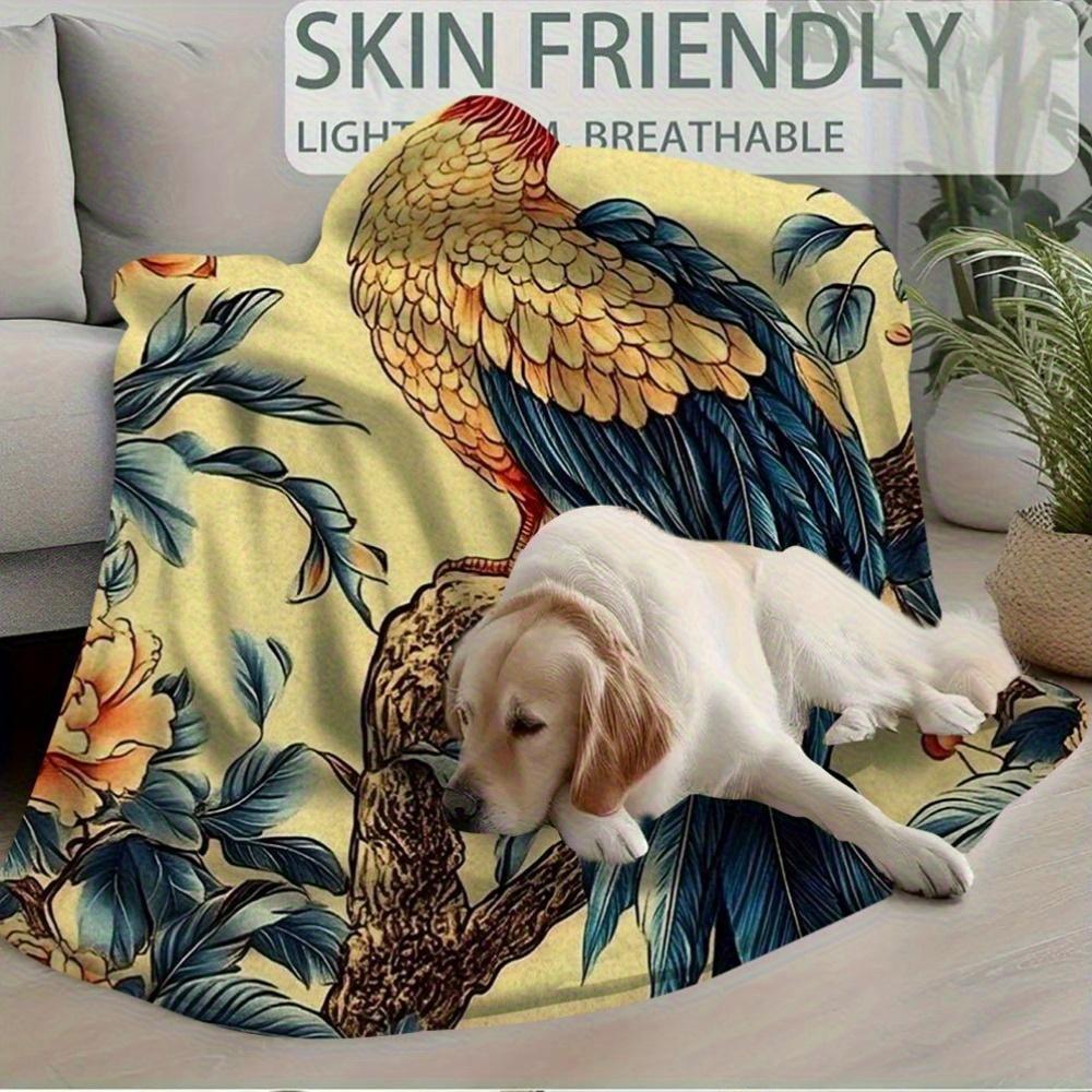 1pc Vintage Phoenix & Peony Floral Print Throw Blanket, 60x80 Inch, Soft Fabric, Single-Sided Design, All-Season Cozy Sofa