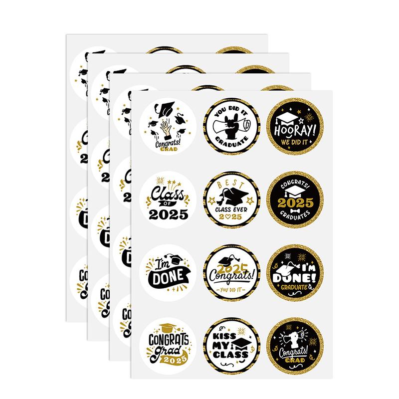 

20 Sheets/240 Pcs 2025 Graduation Stickers Class Of Stickers Elegant Black And Golden Circular Adhesive Graduation Gift Tags 20pcs
